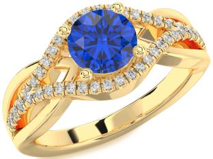 Diamond Blue Sapphire Gold Round Solitaire Engagement Ring