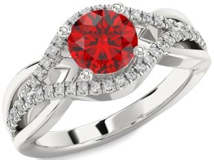 Diamond Ruby Platinum Round Solitaire Engagement Ring