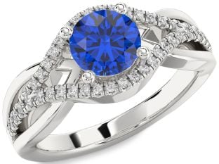 Diamond Blue Sapphire Platinum Round Solitaire Engagement Ring