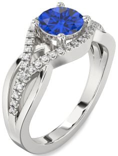 Diamond Blue Sapphire Platinum Round Solitaire Engagement Ring