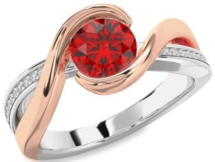 Diamond Ruby Platinum & Rose Gold Round Solitaire Engagement Ring