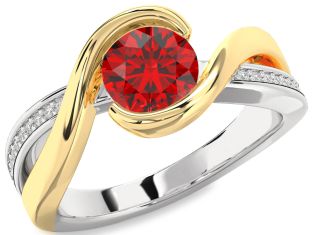 Diamond Ruby Platinum & Yellow Gold Round Solitaire Engagement Ring