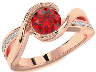 Diamond Ruby Rose Gold Round Solitaire Engagement Ring