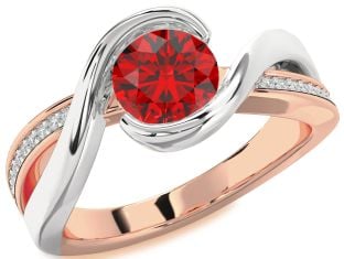 Diamond Ruby Platinum & Rose Gold Round Solitaire Engagement Ring