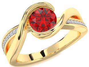 Diamond Ruby Gold Round Solitaire Engagement Ring
