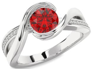 Diamond Ruby Platinum Round Solitaire Engagement Ring
