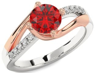 Diamond Ruby Platinum & Rose Gold Round Solitaire Engagement Ring