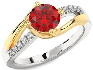 Diamond Ruby Platinum & Yellow Gold Round Solitaire Engagement Ring
