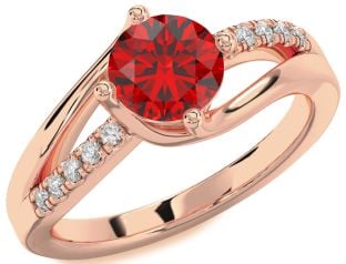 Diamond Ruby Rose Gold Round Solitaire Engagement Ring