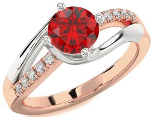 Diamond Ruby Platinum & Rose Gold Round Solitaire Engagement Ring