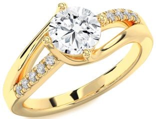 Diamond Gold Silver Round Solitaire Engagement Ring