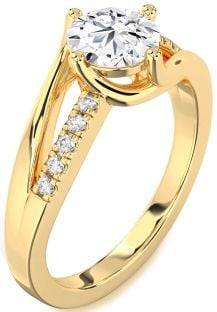 Diamond Gold Silver Round Solitaire Engagement Ring