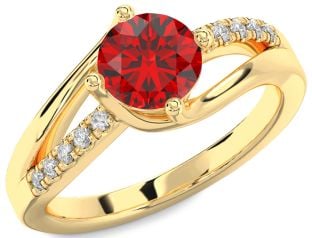 Diamond Ruby Gold Round Solitaire Engagement Ring