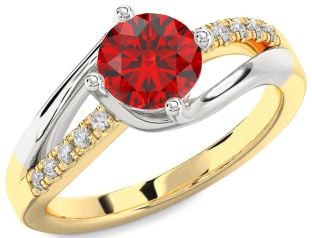 Diamond Ruby Platinum & Yellow Gold Round Solitaire Engagement Ring