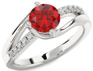 Diamond Ruby Platinum Round Solitaire Engagement Ring