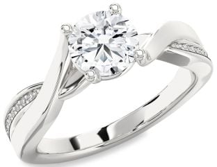 Diamond Silver Round Solitaire Engagement Ring