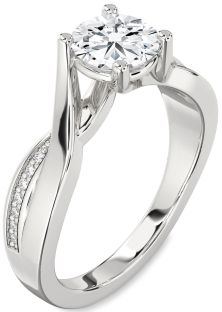 Diamond Silver Round Solitaire Engagement Ring