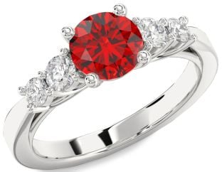 Diamond Ruby White Gold Round Engagement Ring
