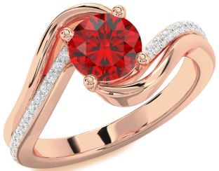 Diamond Ruby Rose Gold Round Solitaire Engagement Ring