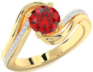 Diamond Ruby Gold Round Solitaire Engagement Ring