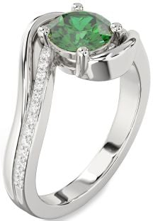 Diamond Emerald Platinum Round Solitaire Engagement Ring