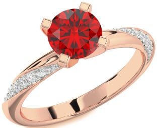 Diamond Ruby Rose Gold Round Solitaire Engagement Ring