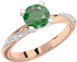 Diamond Emerald Platinum & Rose Gold Round Solitaire Engagement Ring