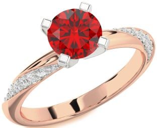 Diamond Ruby Platinum & Rose Gold Round Solitaire Engagement Ring