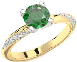 Diamond Emerald Platinum & Yellow Gold Round Solitaire Engagement Ring