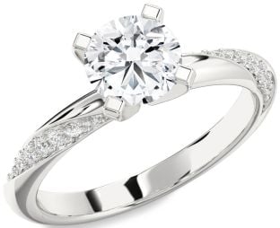 Diamond Silver Round Solitaire Engagement Ring