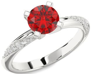 Diamond Ruby Platinum Round Solitaire Engagement Ring