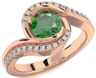 Diamond Emerald Rose Gold Round Solitaire Engagement Ring