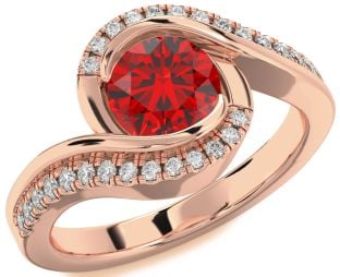 Diamond Ruby Rose Gold Round Solitaire Engagement Ring