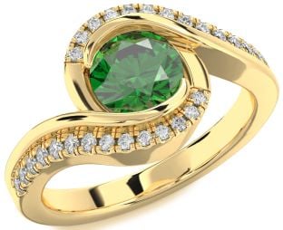 Diamond Emerald Gold Round Solitaire Engagement Ring