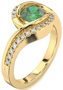 Diamond Emerald Gold Round Solitaire Engagement Ring