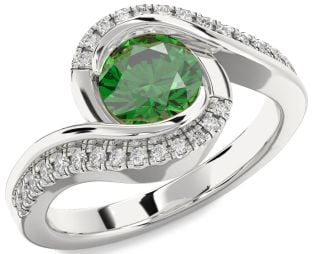 Diamond Emerald Platinum Round Solitaire Engagement Ring