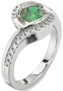 Diamond Emerald Platinum Round Solitaire Engagement Ring