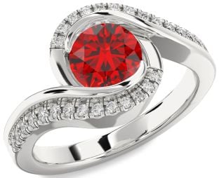 Diamond Ruby Platinum Round Solitaire Engagement Ring