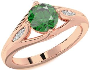 Diamond Emerald Rose Gold Round Solitaire Engagement Ring