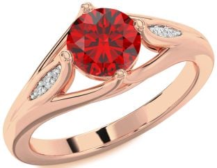 Diamond Ruby Rose Gold Round Solitaire Engagement Ring