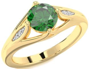 Diamond Emerald Gold Round Solitaire Engagement Ring