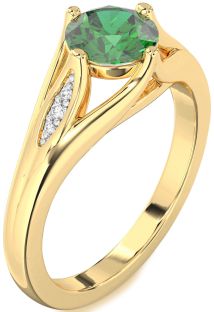 Diamond Emerald Gold Round Solitaire Engagement Ring