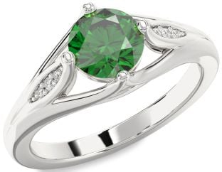Diamond Emerald Platinum Round Solitaire Engagement Ring