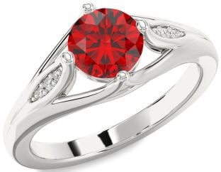 Diamond Ruby Platinum Round Solitaire Engagement Ring