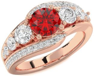 Diamond Ruby Rose Gold Round Engagement Ring