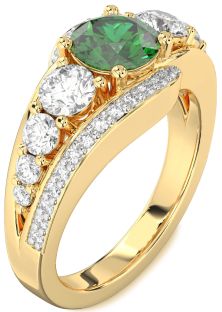 Diamond Emerald Gold Silver Round Engagement Ring