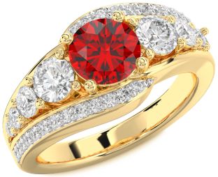 Diamond Ruby Gold Round Engagement Ring
