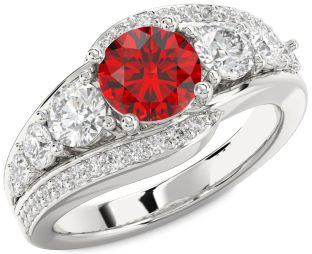 Diamond Ruby Platinum Round Engagement Ring