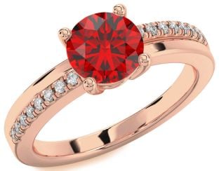 Diamond Ruby Rose Gold Round Solitaire Engagement Ring