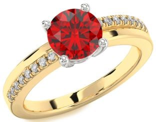 Diamond Ruby Platinum & Yellow Gold Round Solitaire Engagement Ring